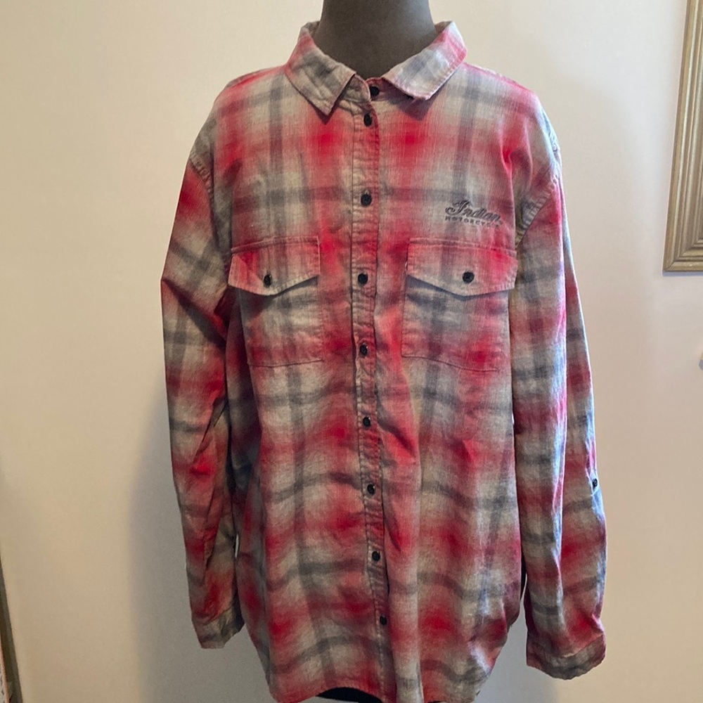 Men's Red and Gray Plaid Casual Button Down Shirt